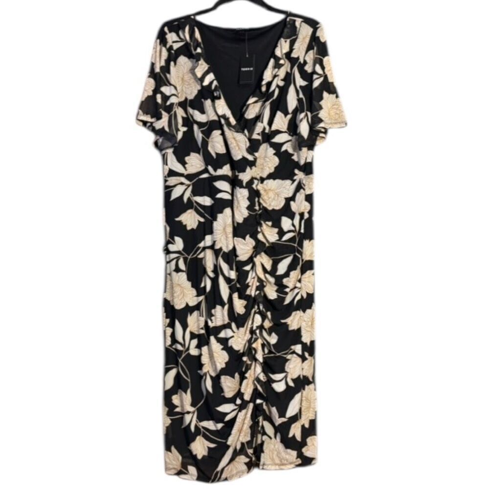 Torrid Floral At The Knee Mesh Surplice Ruffle Slit Dress Size 2 2XL NWT - Picture 4 of 13